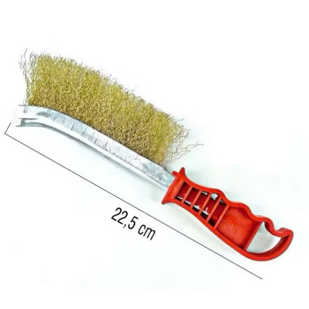 Chổi đánh rỉ sắt cán nhựa đỏ chiều dài 225mm, bàn chải đồng chà cọ rỉ sét cầm tay chắc chắn loại đẹp