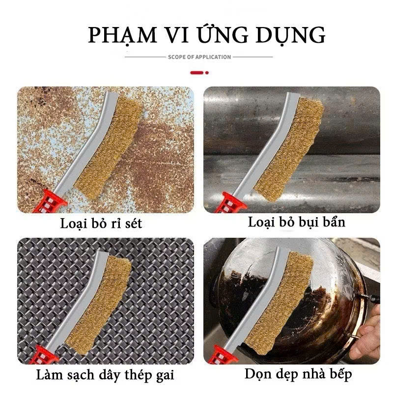 Chổi đánh rỉ sắt cán nhựa đỏ chiều dài 225mm, bàn chải đồng chà cọ rỉ sét cầm tay chắc chắn loại đẹp