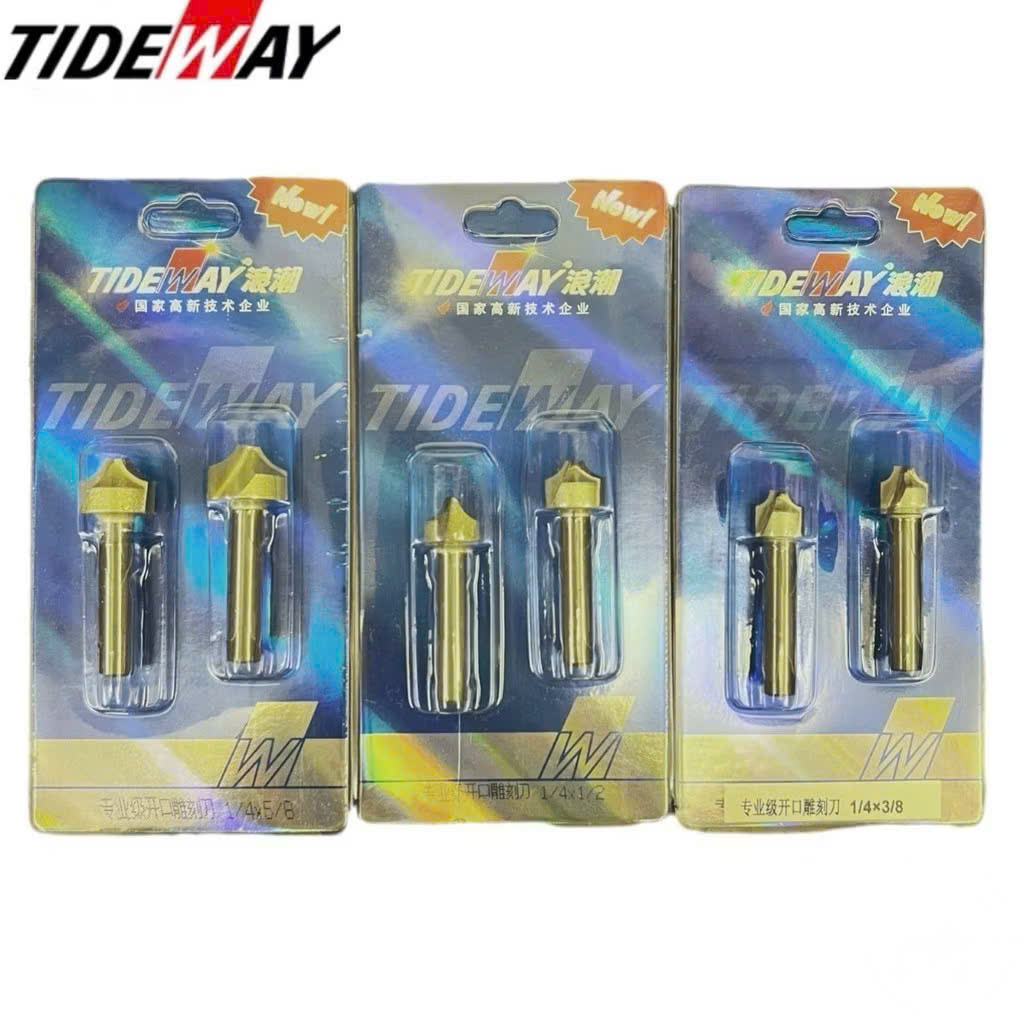 Mũi phay gỗ điêu khắc mở Đáy dao cắt CNC bo góc R cạnh phẳng soi mũi tên Tideway cốt trục 6.35mm