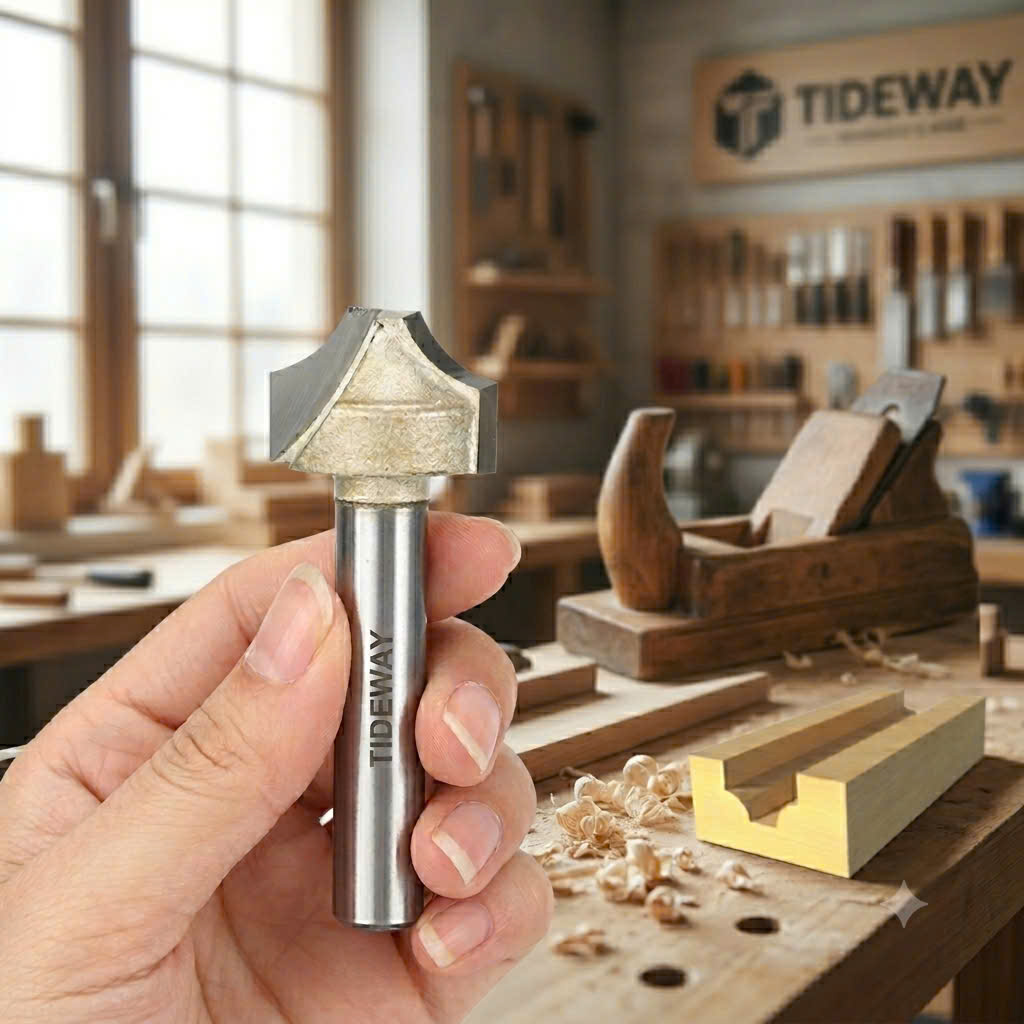 Mũi phay gỗ điêu khắc mở Đáy dao cắt CNC bo góc R cạnh phẳng soi mũi tên Tideway cốt trục 6.35mm
