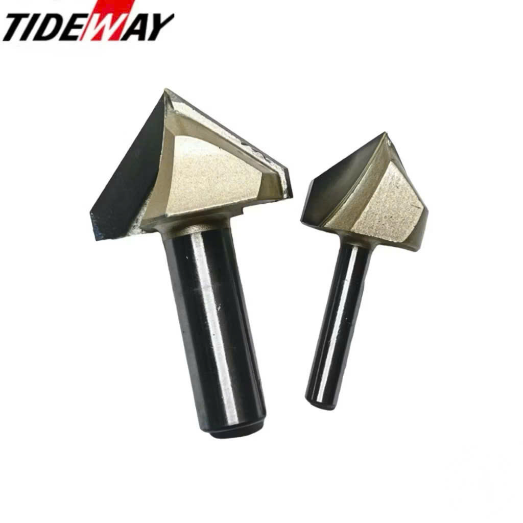 Mũi phay gỗ alu chữ V 50mm CNC vát 90 độ không bi Tideway cao cấp cốt trục 12.7mm