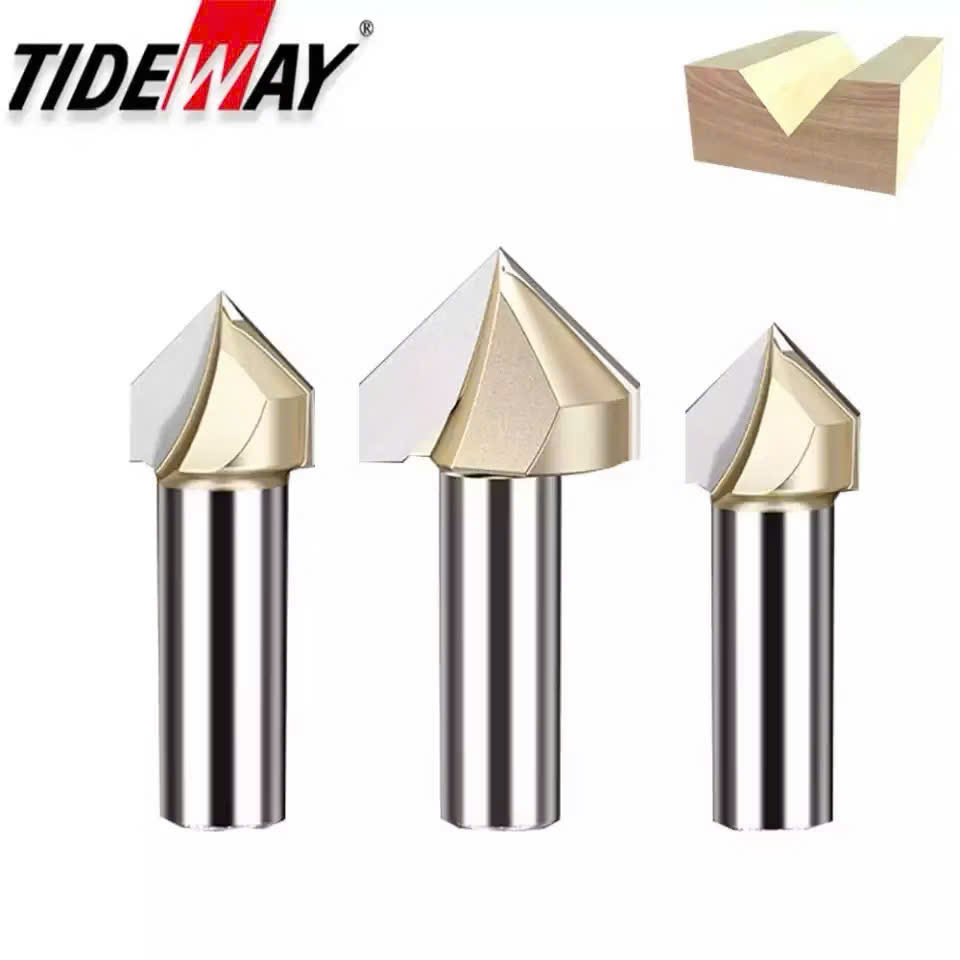 Mũi phay gỗ alu chữ V 50mm CNC vát 90 độ không bi Tideway cao cấp cốt trục 12.7mm