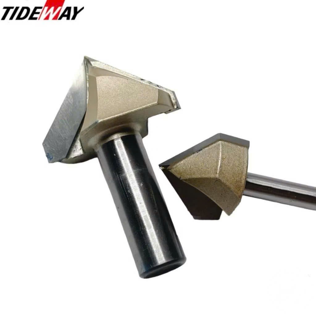 Mũi phay gỗ alu chữ V 50mm CNC vát 90 độ không bi Tideway cao cấp cốt trục 12.7mm