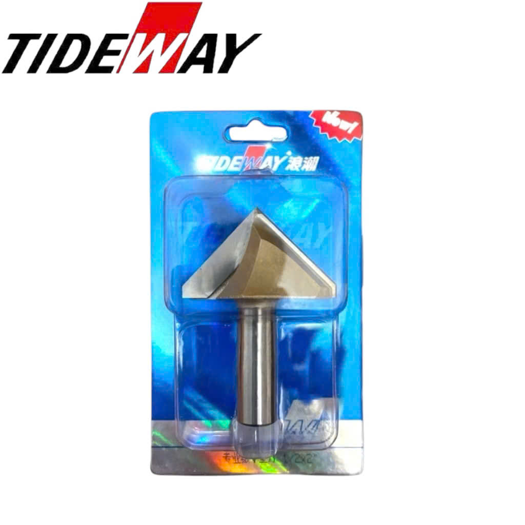 Mũi phay gỗ alu chữ V 50mm CNC vát 90 độ không bi Tideway cao cấp cốt trục 12.7mm