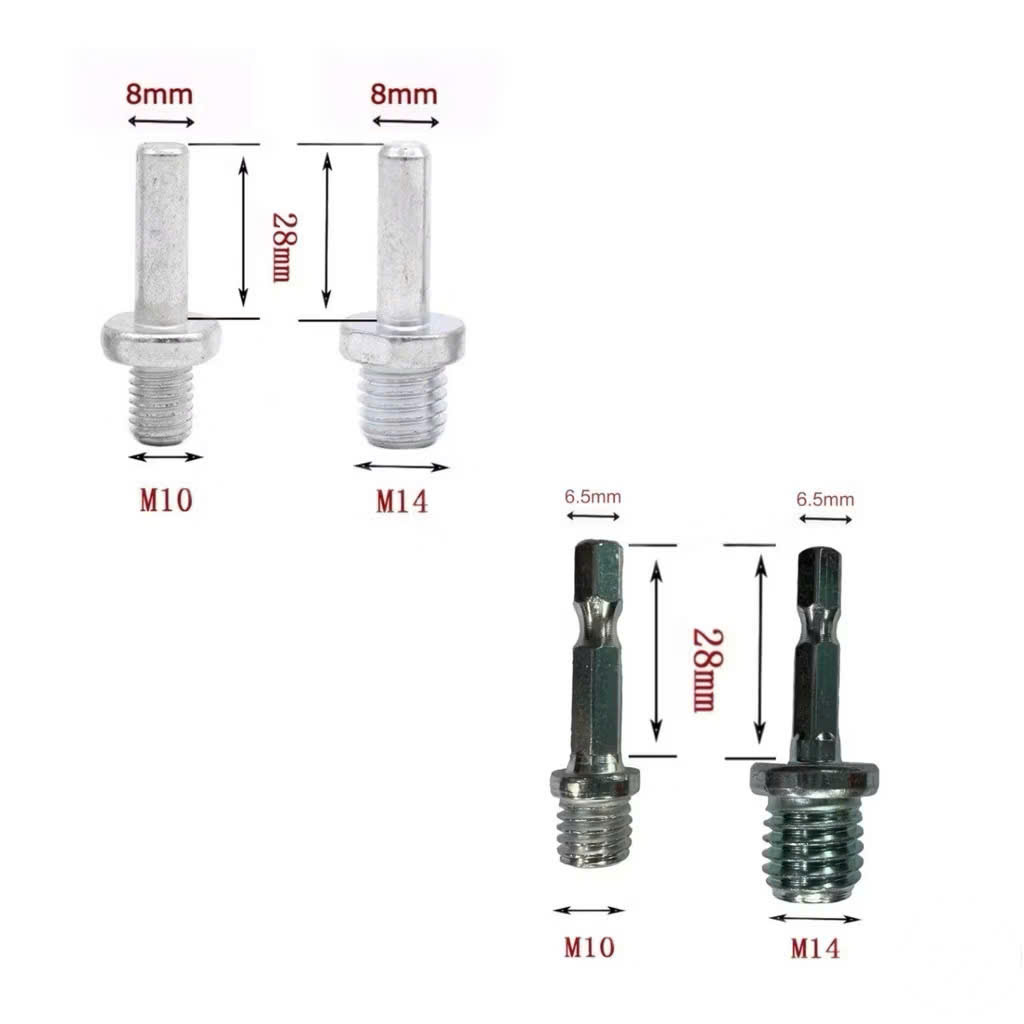 Đầu chuyển máy khoan thành máy cắt mài ti gắn đĩa chà nhám chuôi tròn 8mm, lục giác 6.3mm M10 - M14