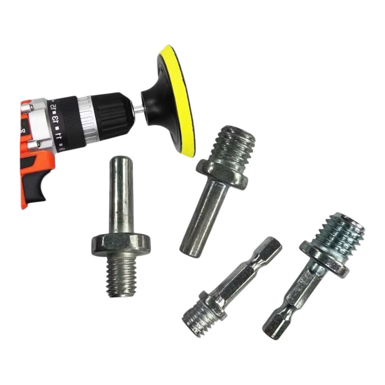 Đầu chuyển máy khoan thành máy cắt mài ti gắn đĩa chà nhám chuôi tròn 8mm, lục giác 6.3mm M10 - M14