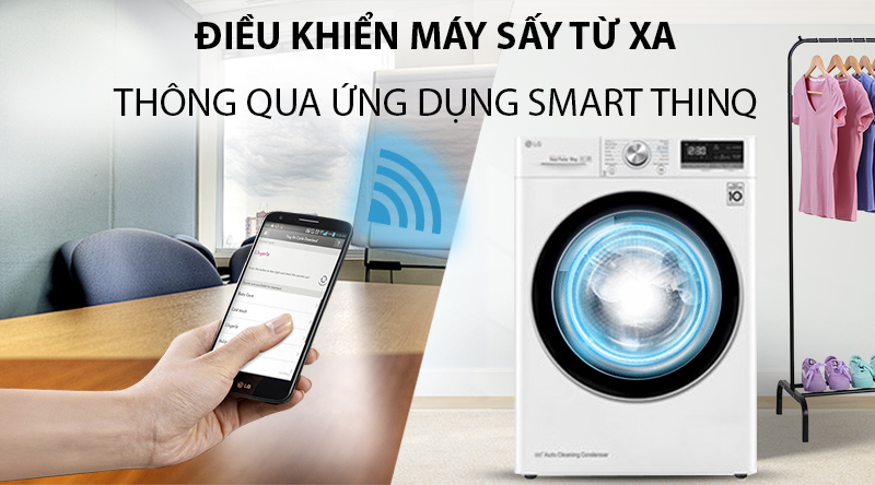 Máy Sấy Quần Áo LG 9Kg DVHP09W - kết nối qua smart thinq