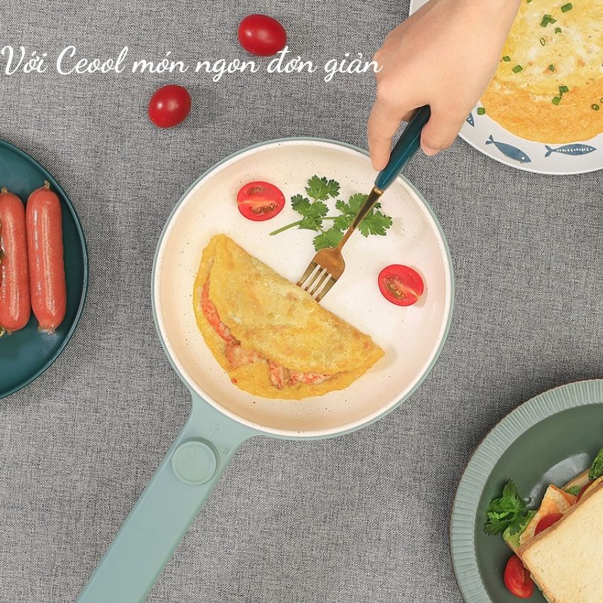 Nồi lẩu điện đa năng mini 1.5L 2 tầng 600W, chống dính cao cấp
