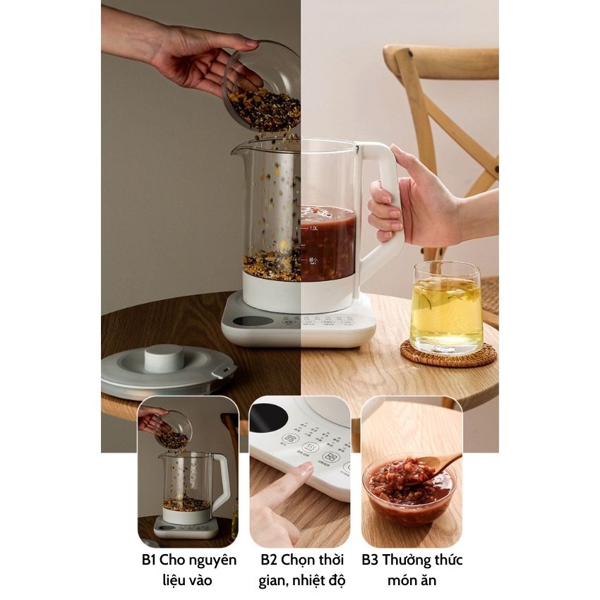 Ấm điện siêu tốc đa năng 1.8L, bình pha trà thủy tinh cao cấp