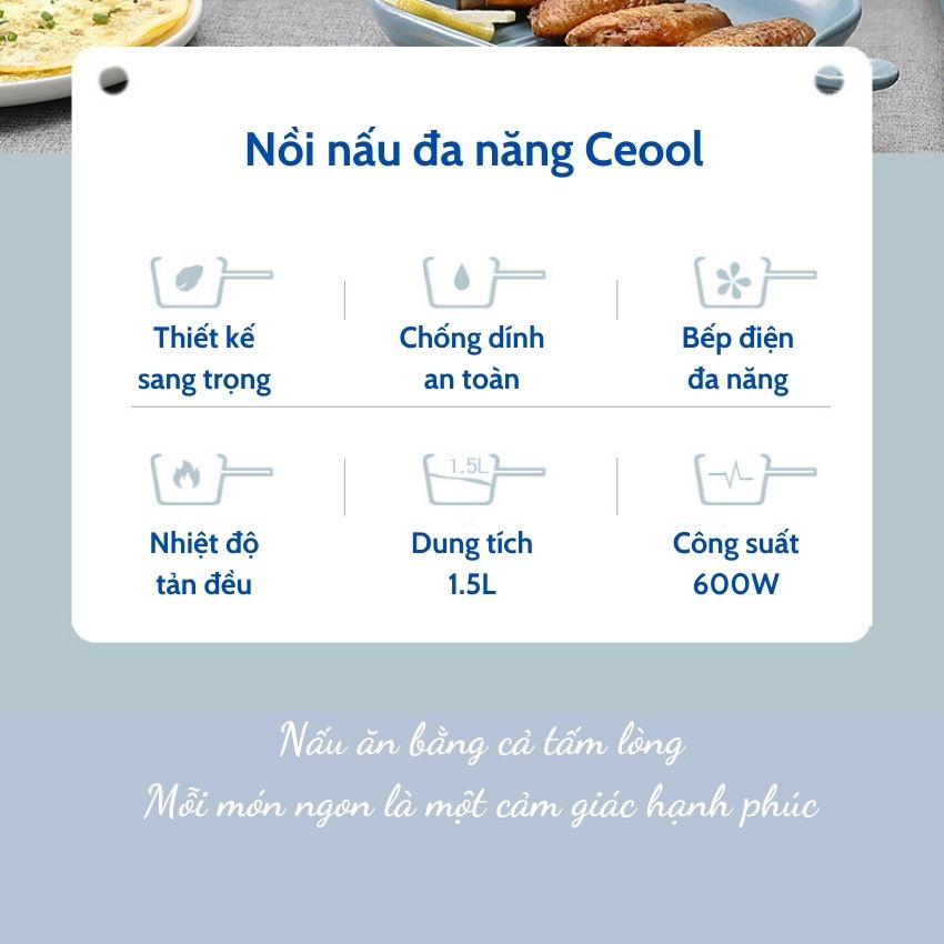 Nồi lẩu điện đa năng mini 1.5L 2 tầng 600W, chống dính cao cấp