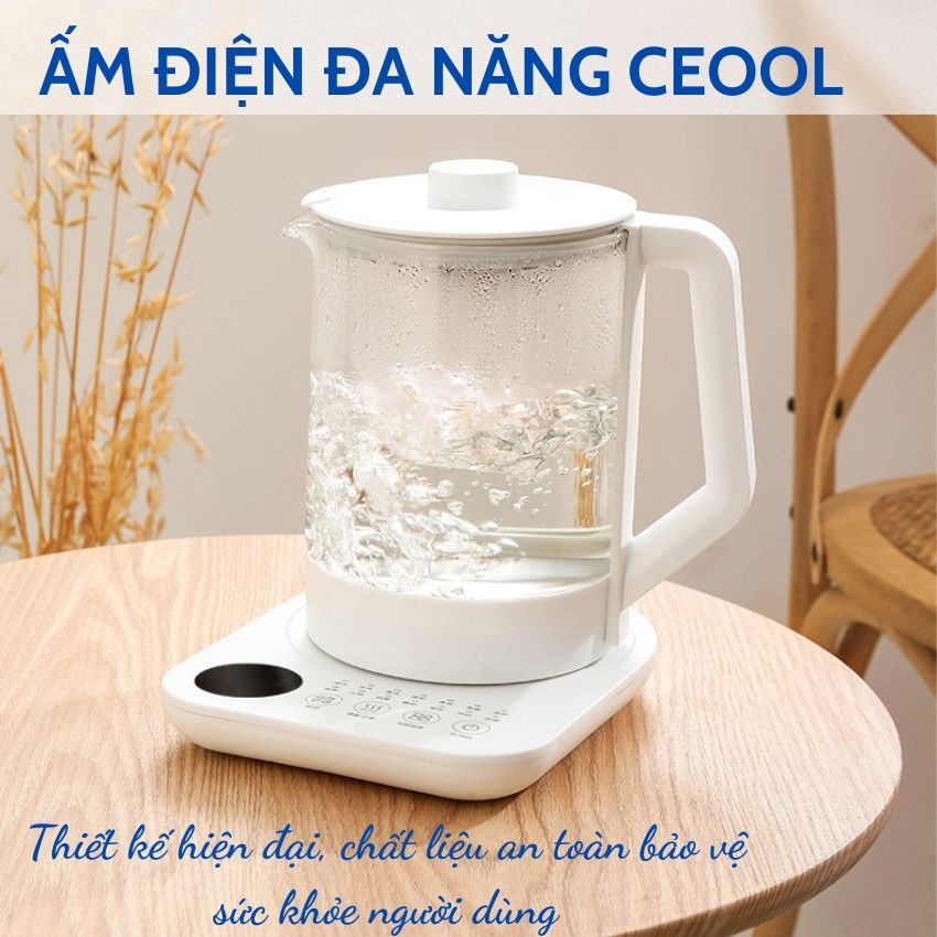 Ấm điện siêu tốc đa năng 1.8L, bình pha trà thủy tinh cao cấp