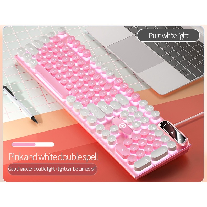 Bàn phim giả cơ Luneta KB08 dạng nút bấm tròn cổ điển nút bấm nhẹ nhàng thiết kế công thái học đèn led bắt mắt K600