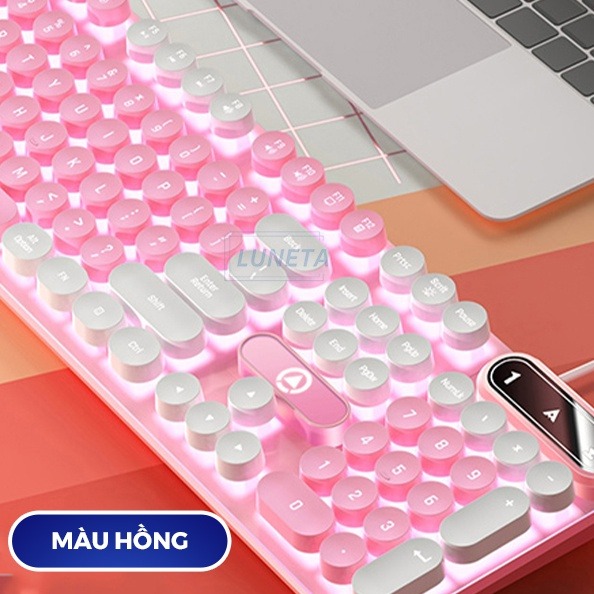 Bàn phim giả cơ Luneta KB08 dạng nút bấm tròn cổ điển nút bấm nhẹ nhàng thiết kế công thái học đèn led bắt mắt K600