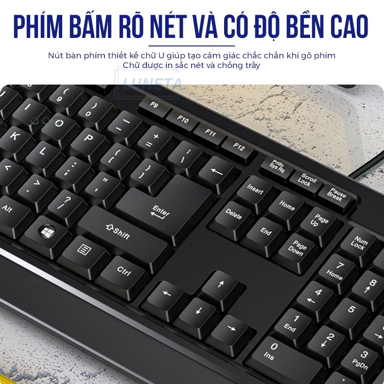 Bàn phím Luneta KB04 thiết kế gọn nhẹ kết nối USB chống nước không ồn chuyên dành cho công việc văn phòng