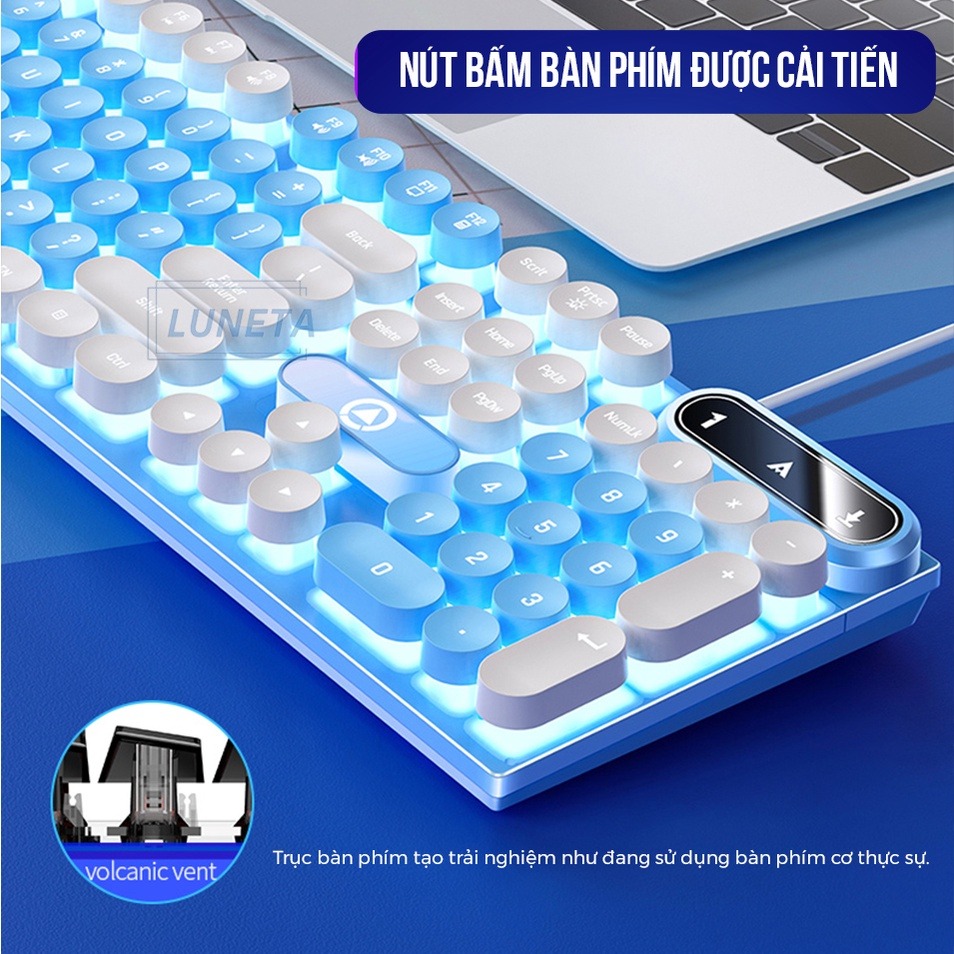 Bàn phim giả cơ Luneta KB08 dạng nút bấm tròn cổ điển nút bấm nhẹ nhàng thiết kế công thái học đèn led bắt mắt K600