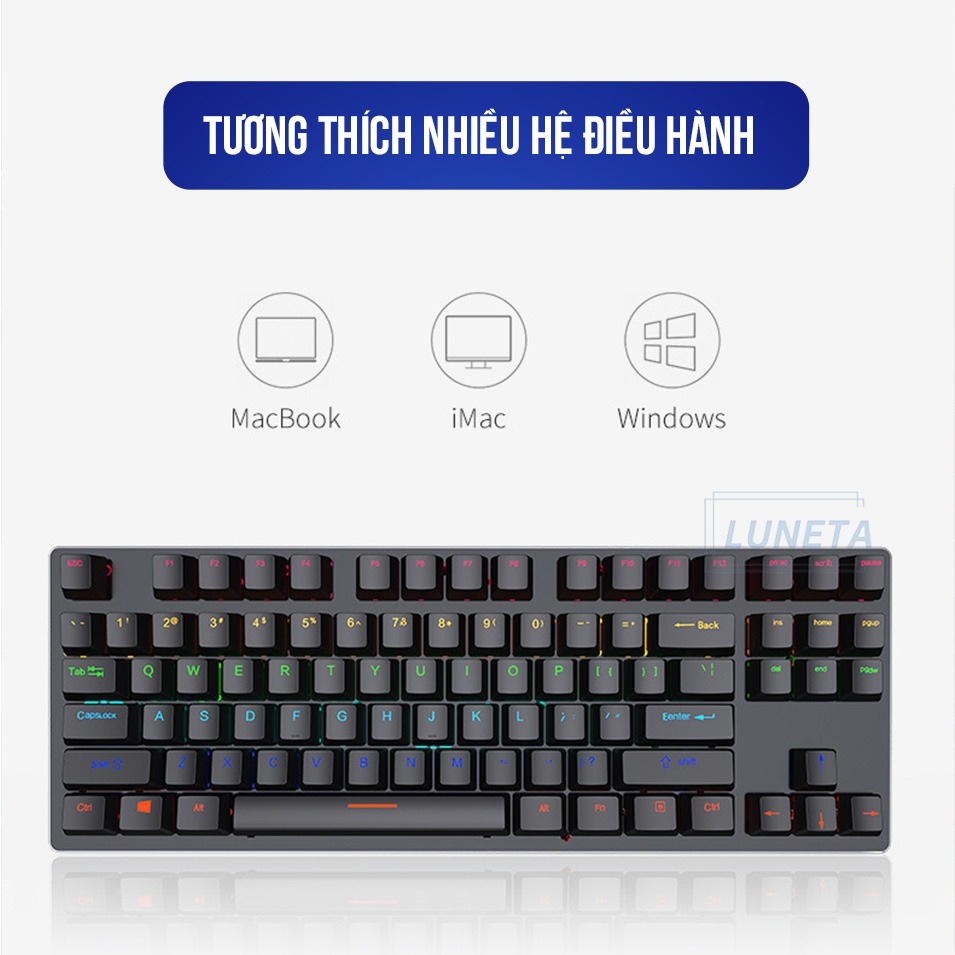 Bàn phím cơ gaming có dây có led custom blueswitch TKL K550 LUNETA KB10