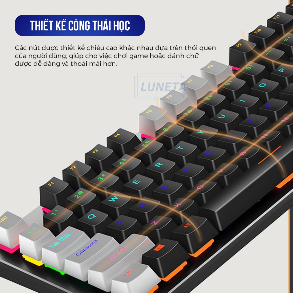 Bàn phím cơ gaming có dây có led custom blueswitch TKL K550 LUNETA KB10