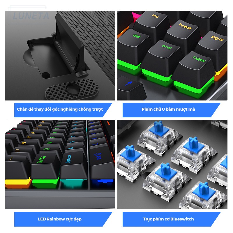 Bàn phím cơ gaming có dây có led custom blueswitch TKL K550 LUNETA KB10