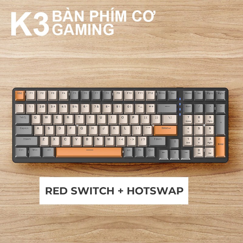 Bàn phím cơ gaming có dây có led RGB hotswap redswitch 100 phím K3 LUNETA KB09
