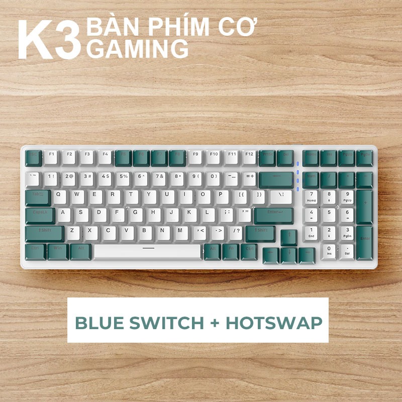 Bàn phím cơ gaming có dây có led RGB hotswap redswitch 100 phím K3 LUNETA KB09