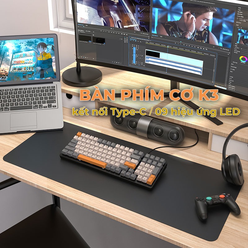 Bàn phím cơ gaming có dây có led RGB hotswap redswitch 100 phím K3 LUNETA KB09