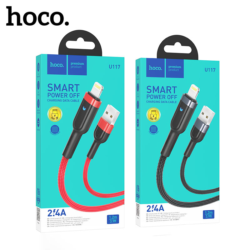 Cáp dữ liệu sạc tự ngắt Hoco U117 dài 1m dành cho iPhone có đèn báo