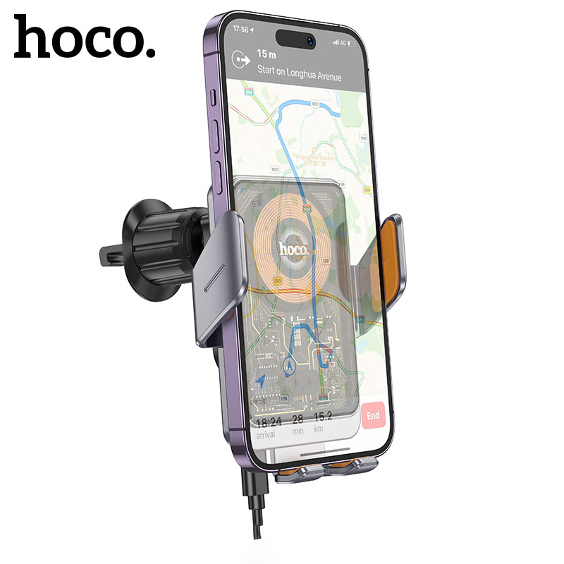 Giá đỡ điện thoại kiêm sạc nhanh không dây cắm cửa gió ô tô Hoco HW7