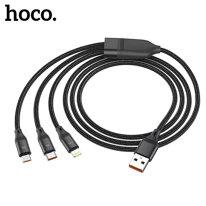 Cáp sạc 3 trong 1 Hoco U104 sạc nhanh dùng cho iPhone, Type-C và Micro USB dài 1m2