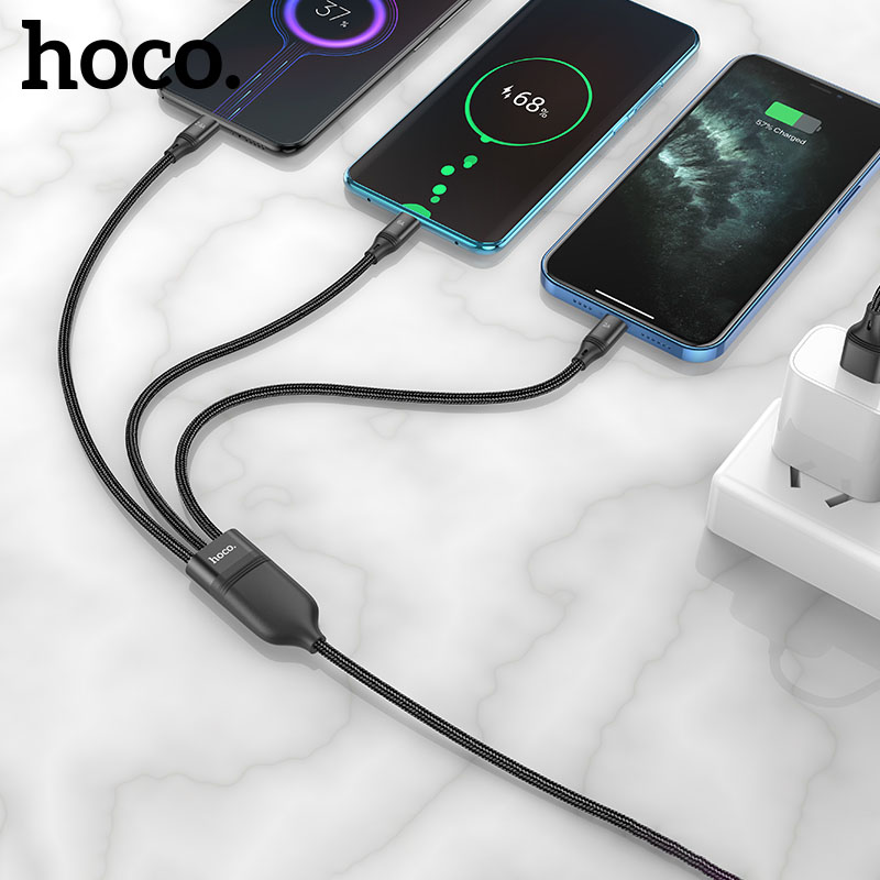 Cáp sạc 3 trong 1 Hoco U104 sạc nhanh dùng cho iPhone, Type-C và Micro USB dài 1m2