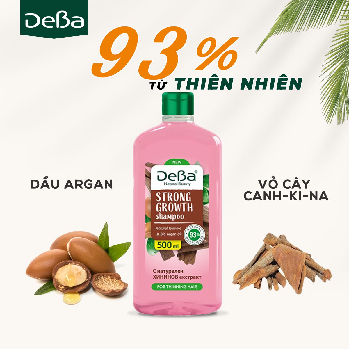 Dầu gội đầu Deba Strong Growth với chiết xuất dầu argan và quinie dành cho tóc mỏng