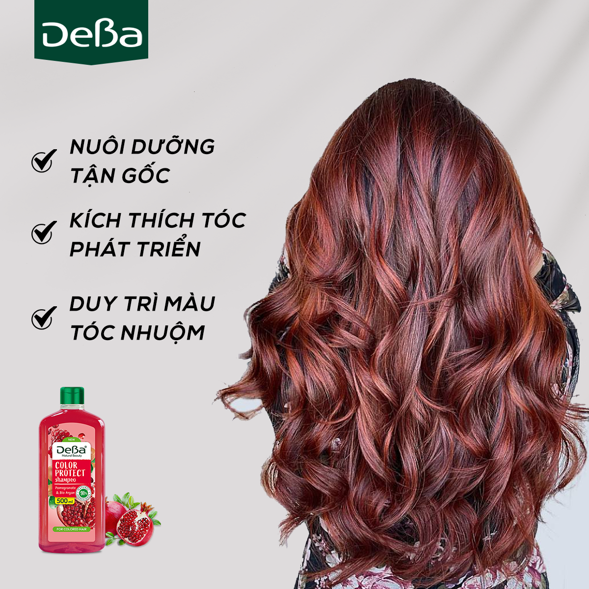 Dầu gội đầu DeBa giữ màu tóc nhuộm với trái lựu và dầu argan