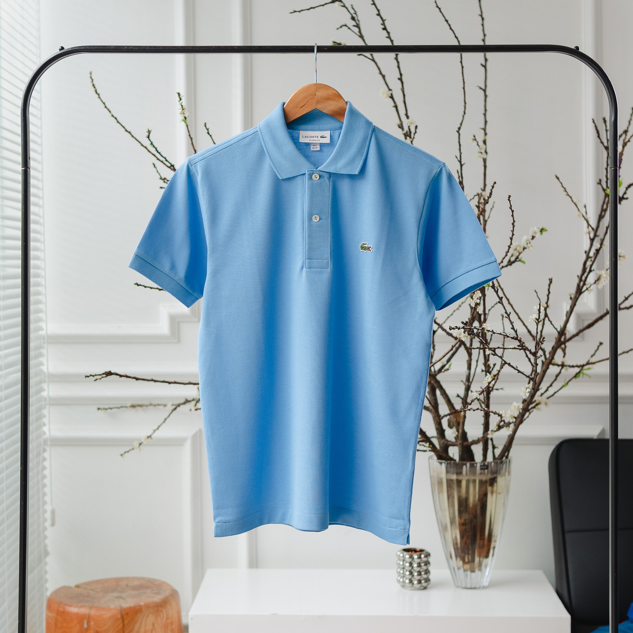 Áo Polo LACOSTE xanh da trời (ĐẬM) trơn , logo trái