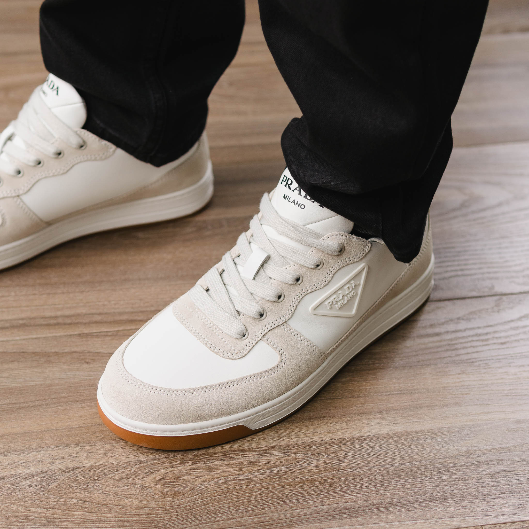 Giày PRADA Triangle Logo White Milk Sneaker