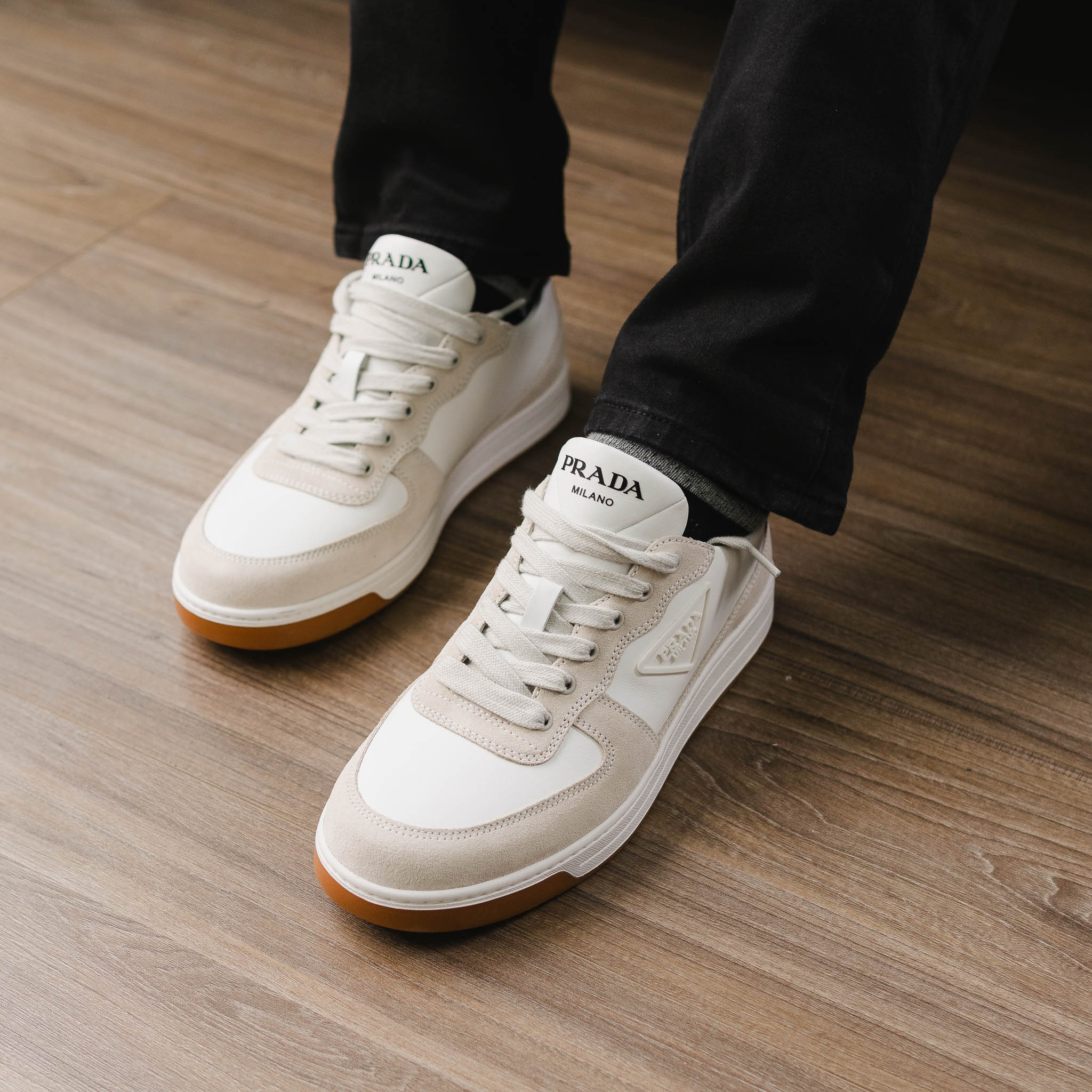 Giày PRADA Triangle Logo White Milk Sneaker