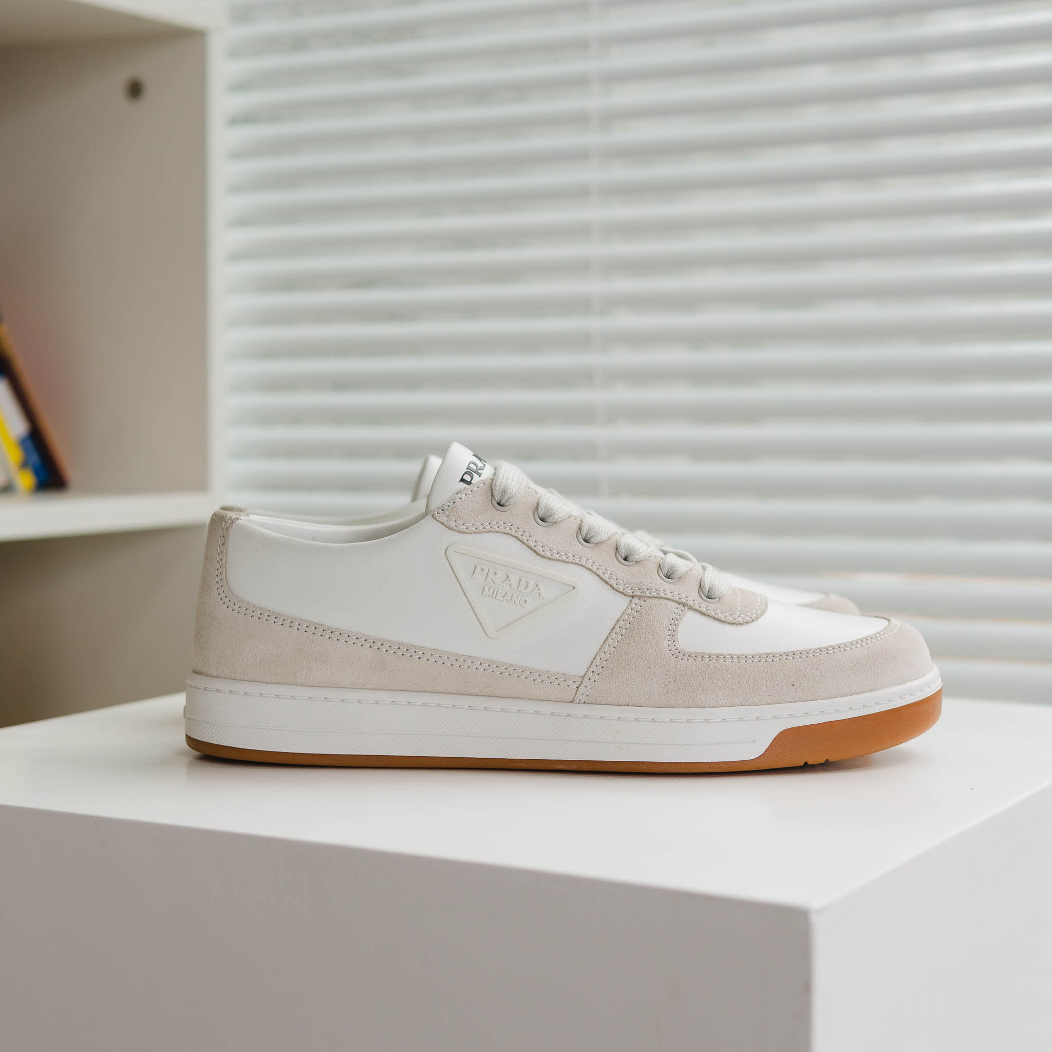 Giày PRADA Triangle Logo White Milk Sneaker