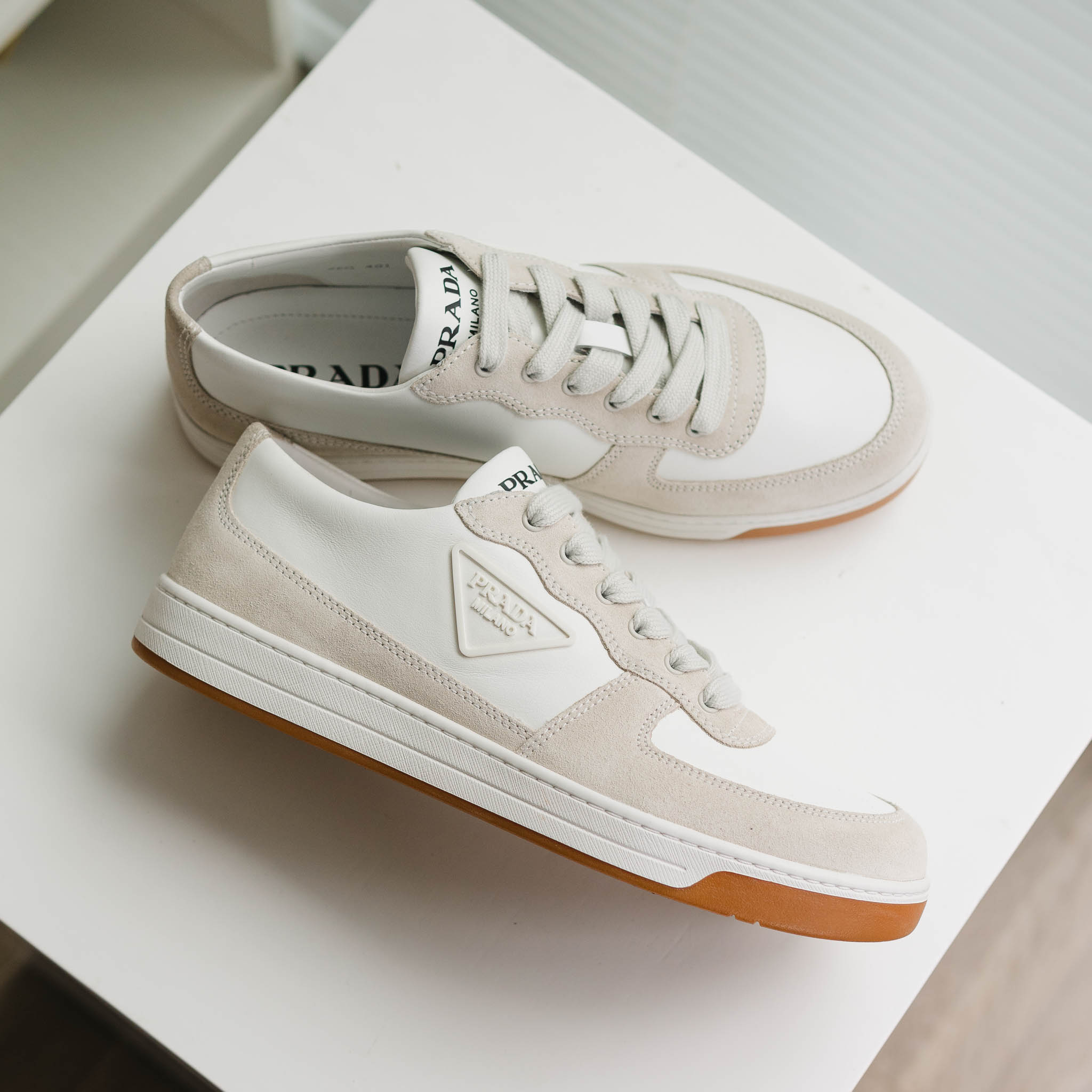 Giày PRADA Triangle Logo White Milk Sneaker