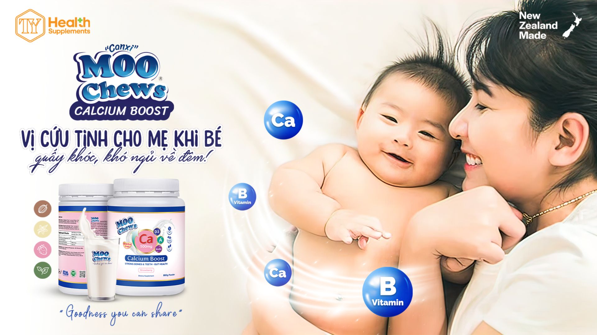 Moo Chews Calcium Boost: Vị cứu tinh cho Mẹ khi Bé quấy khóc, khó ngủ về đêm