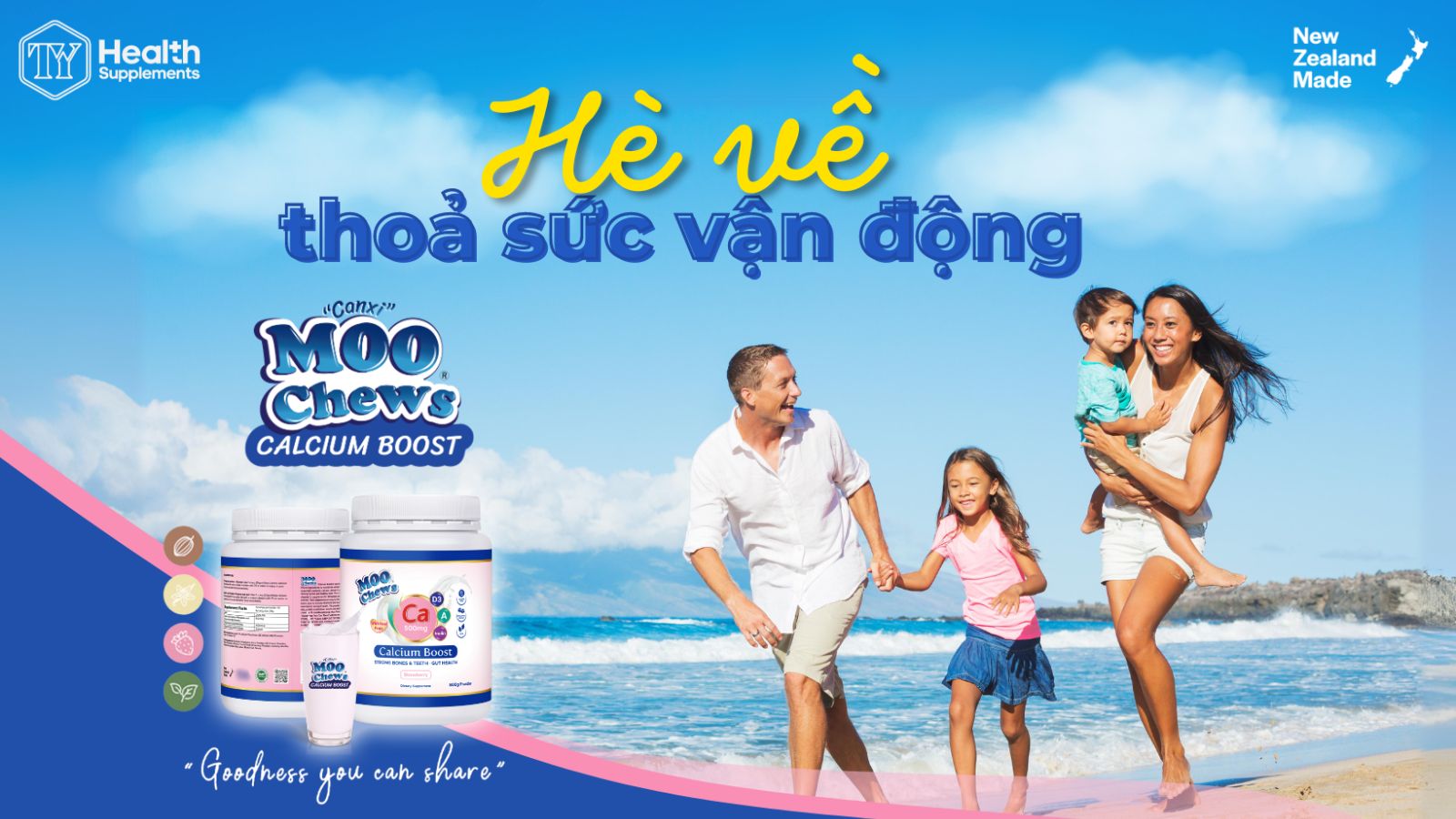 Hè về cho con thoả sức vận động cùng Sữa bổ sung canxi Moo Chews