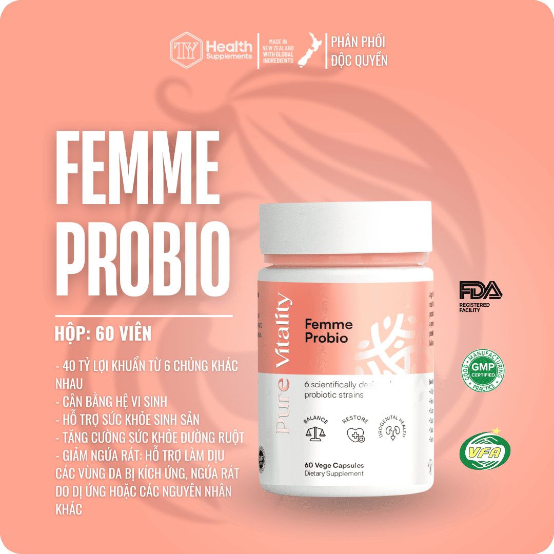 TPBVSK - Femme Probio - Tăng cường sức khỏe đường ruột, sức khỏe đường sinh dục nữ, hỗ trợ lợi khuẩn (60 viên/ lọ)