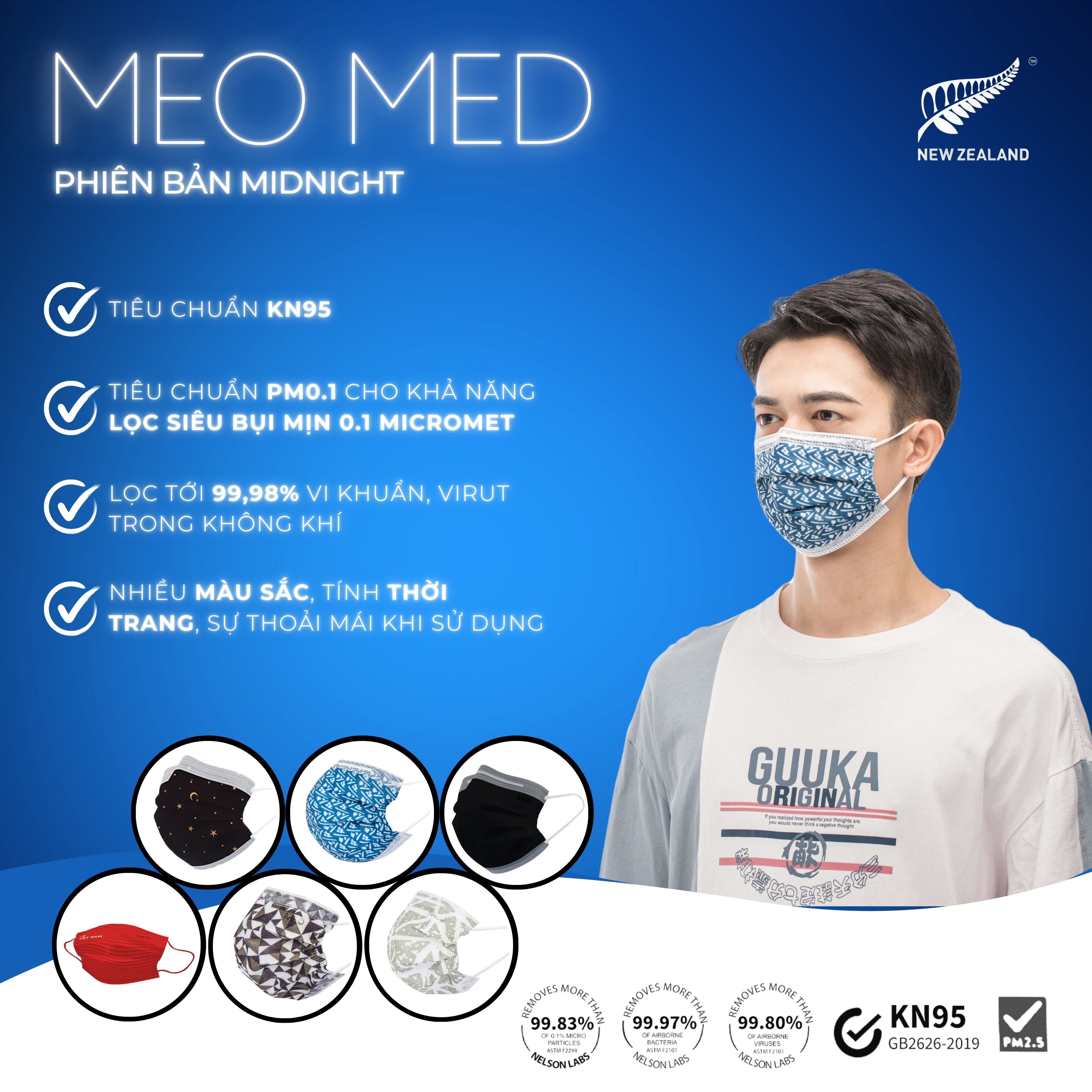 [Combo 100 cái] Khẩu Trang MEO MED Kháng Khuẩn Thời Trang – Thiết Kế 3 Lớp, Đeo Thoáng Khí, Nhiều Màu, Gói 10 chiếc