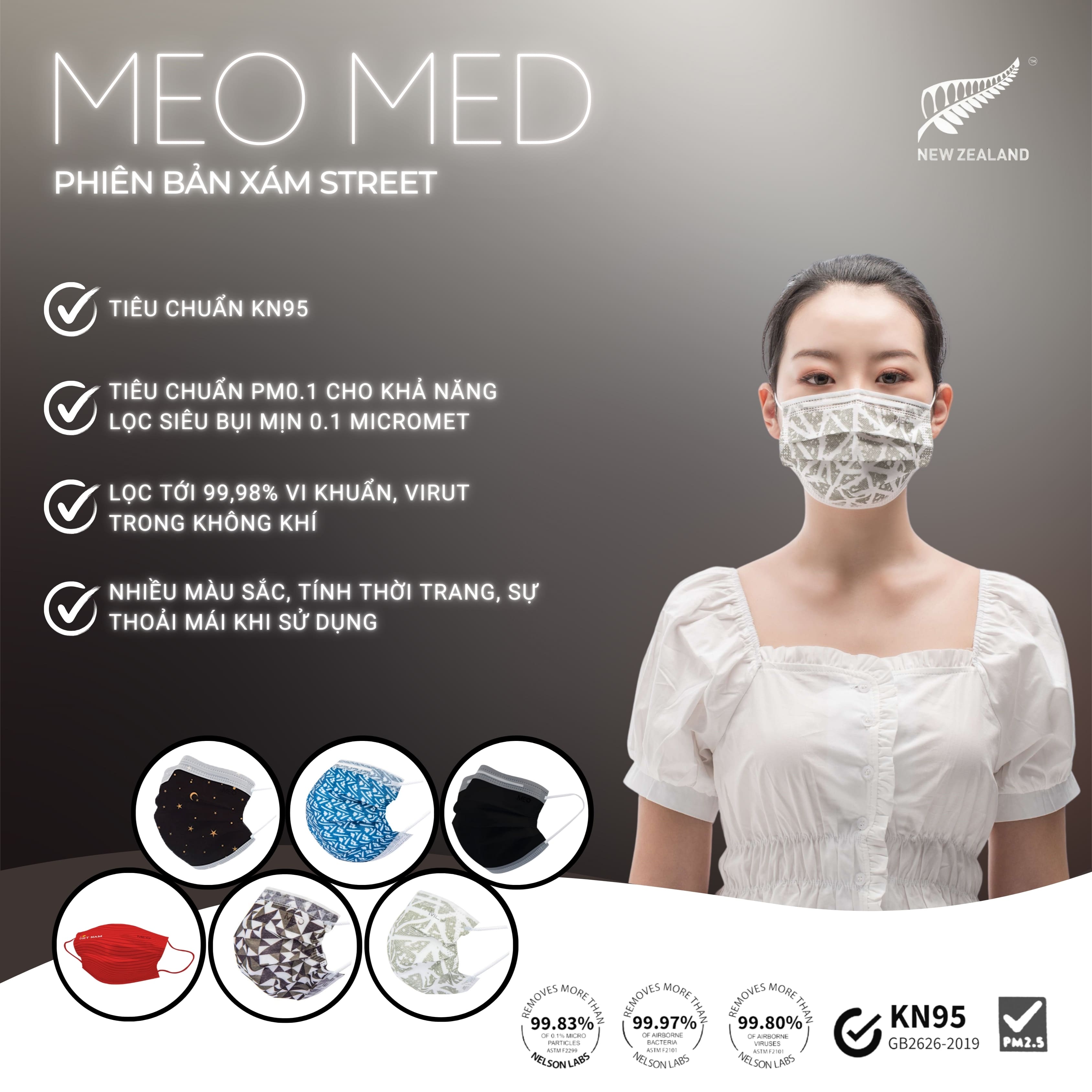 [Combo 100 cái] Khẩu Trang MEO MED Kháng Khuẩn Thời Trang – Thiết Kế 3 Lớp, Đeo Thoáng Khí, Nhiều Màu, Gói 10 chiếc