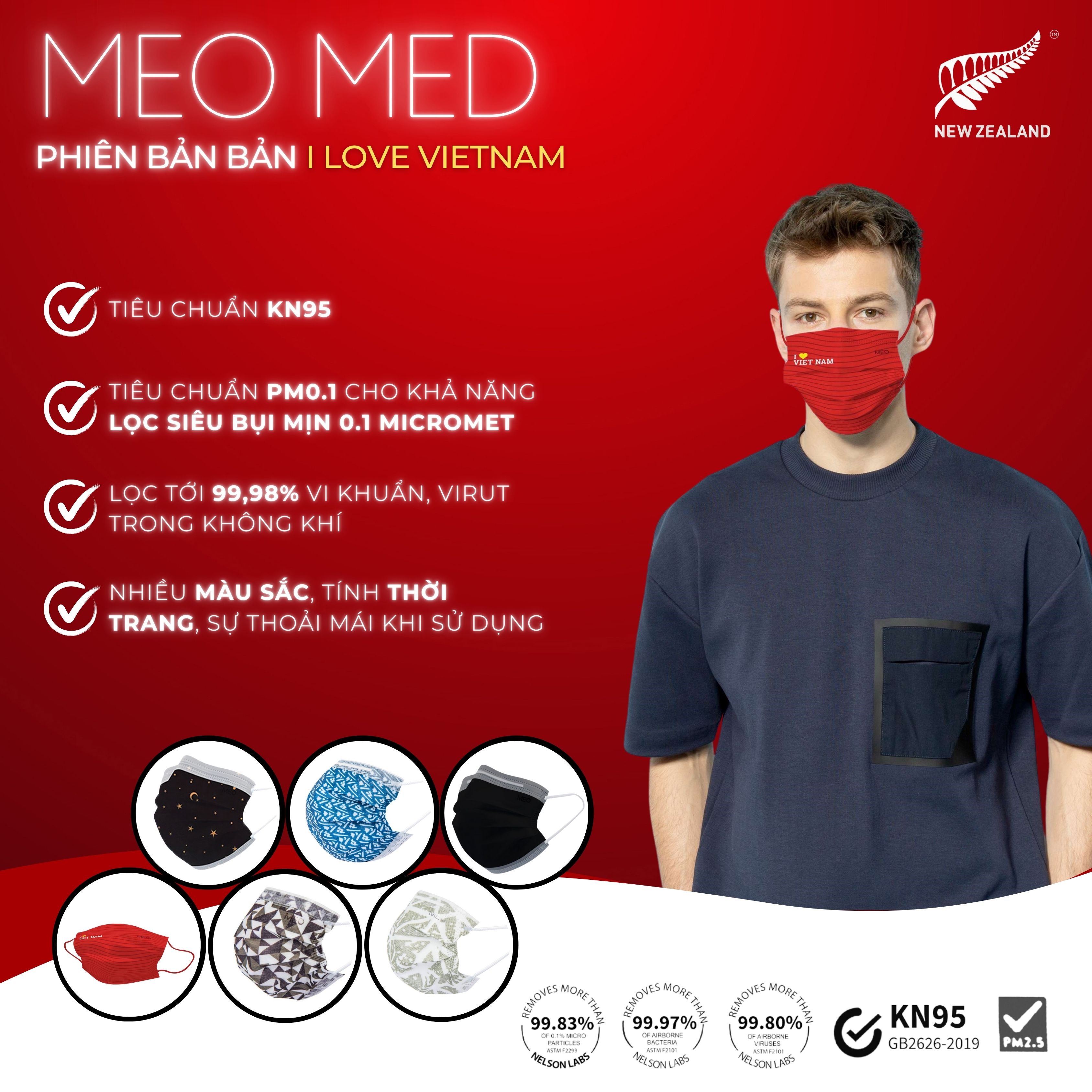[Combo 100 cái] Khẩu Trang MEO MED Kháng Khuẩn Thời Trang – Thiết Kế 3 Lớp, Đeo Thoáng Khí, Nhiều Màu, Gói 10 chiếc