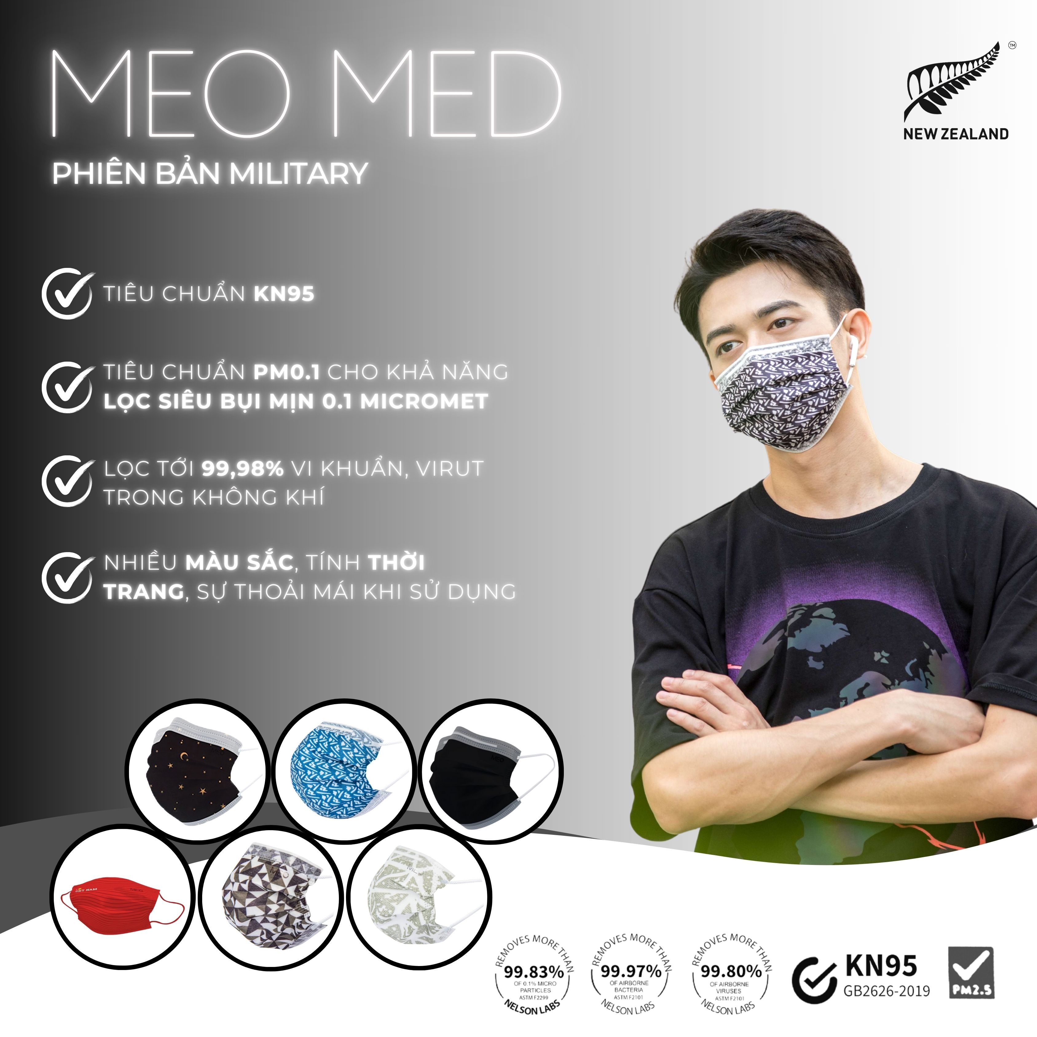 [Combo 100 cái] Khẩu Trang MEO MED Kháng Khuẩn Thời Trang – Thiết Kế 3 Lớp, Đeo Thoáng Khí, Nhiều Màu, Gói 10 chiếc
