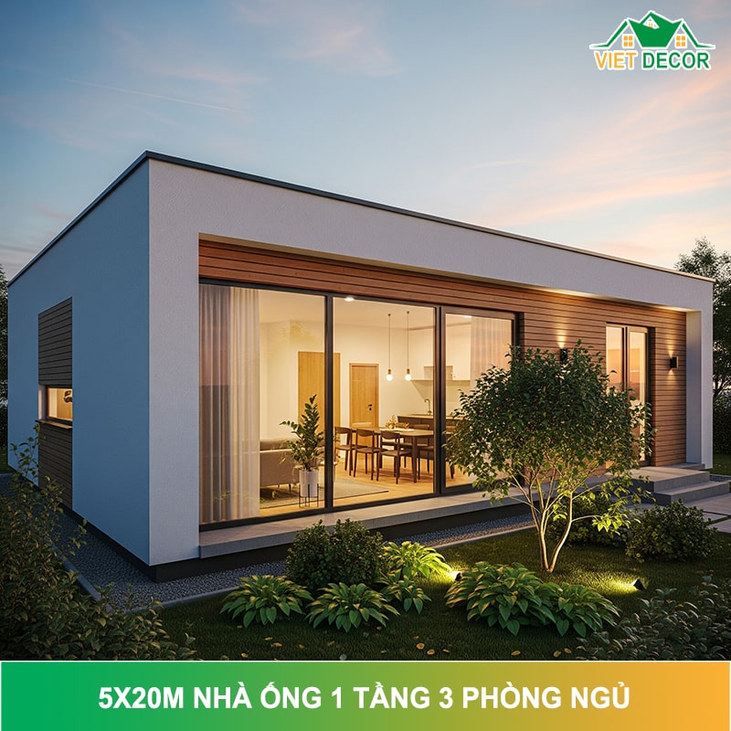 Mẫu 5x20m nhà ống 1 tầng 3 phòng ngủ ĐẸP - TIỆN NGHI