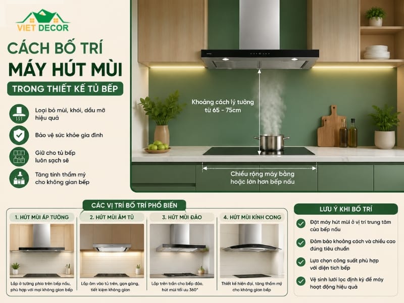 Cách bố trí máy hút mùi trong thiết kế tủ bếp tiêu chuẩn