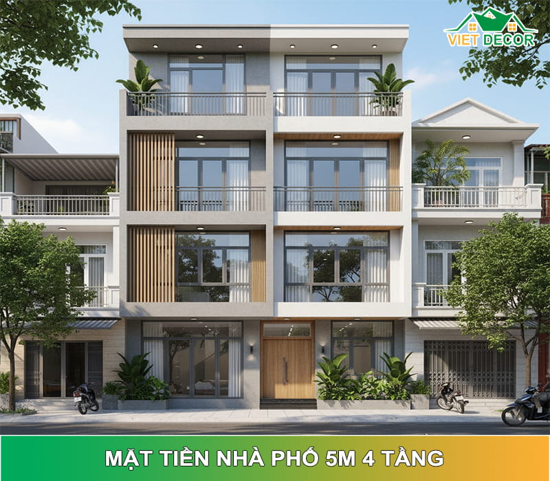 Mặt tiền nhà phố 5m 4 tầng đẹp & tối ưu - Giải pháp thiết kế tiết kiệm chi phí