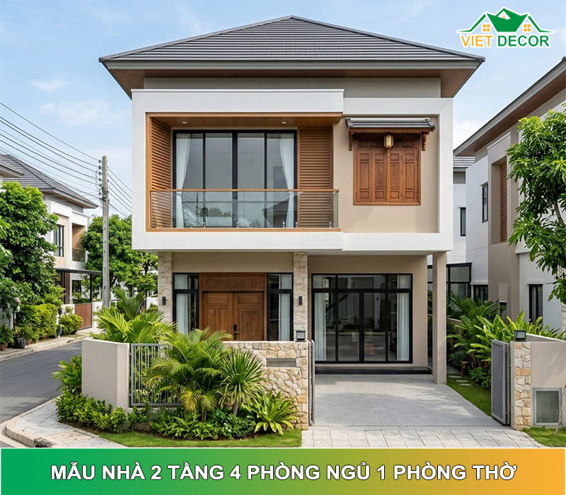 15+ Mẫu nhà 2 tầng 4 phòng ngủ 1 phòng thờ đẹp 2026