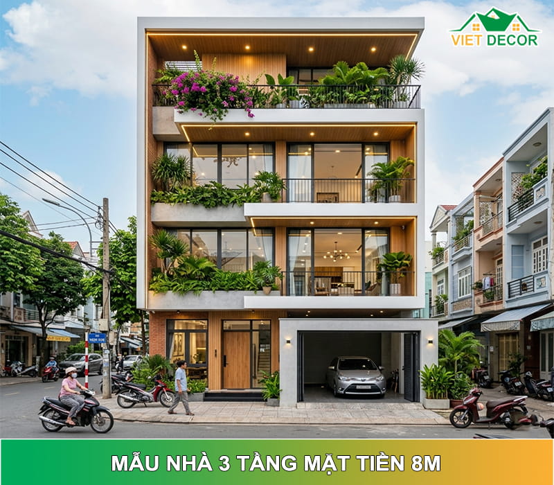 Thiết kế mẫu nhà 3 tầng mặt tiền 8m hiện đại: Tối ưu công năng, tiết kiệm chi phí