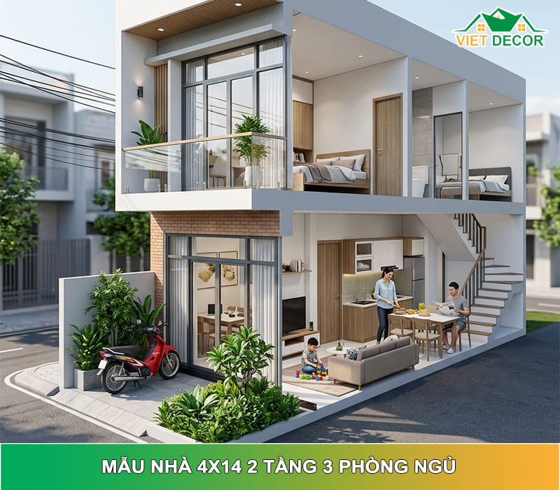 Top 10+ mẫu nhà 4x14 2 tầng 3 phòng ngủ đẹp kèm bản vẽ & báo giá chi tiết 2026