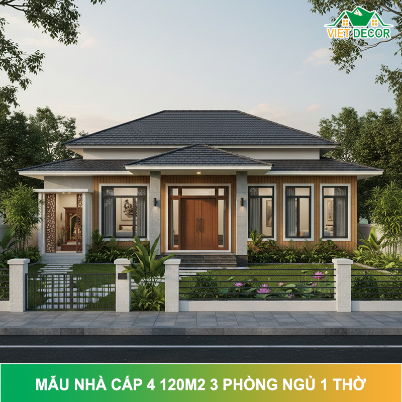 15+ Mẫu nhà cấp 4 120m2 3 phòng ngủ 1 thờ đẹp 2026